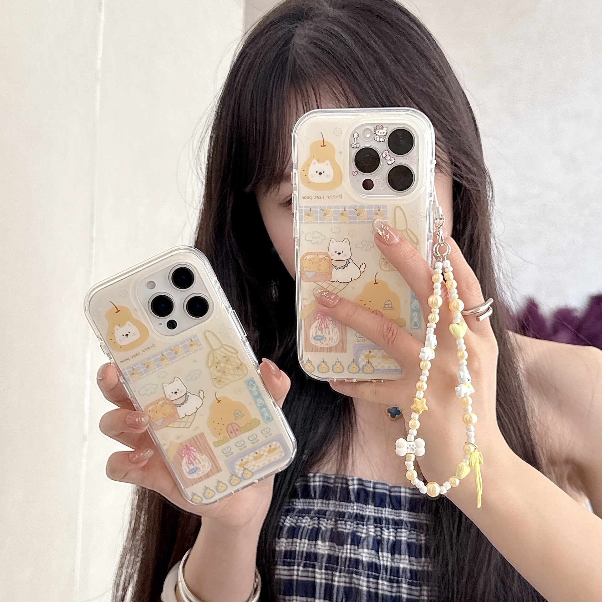 Linda caricatura linda pera cachorro para iphone16 Apple 15ProMax funda para teléfono móvil 14 mujer 13 pulsera