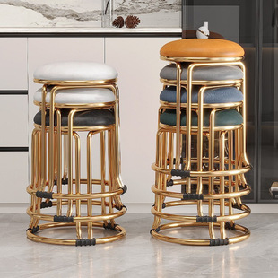 Stools for Home Use, Light Luxury Round Stools, Stackable, Sturdy and Durable, Reinforced Steel, Spare Dining Table Stools, Space-Saving Benches
