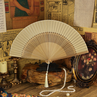 Summer Fan Antique Fan Folding Fan Antique Folding Fan Hanfu Fan New Chinese Style Women's Fan Dance Fan Small Fan