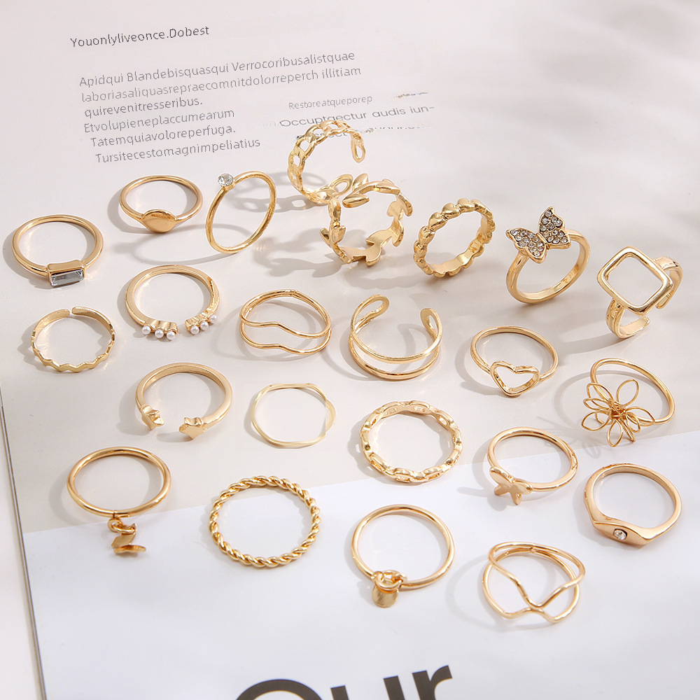 Anello in lega nuovo stile geometrico in metallo con personalità creativa, set da 23 pezzi_voghion.com