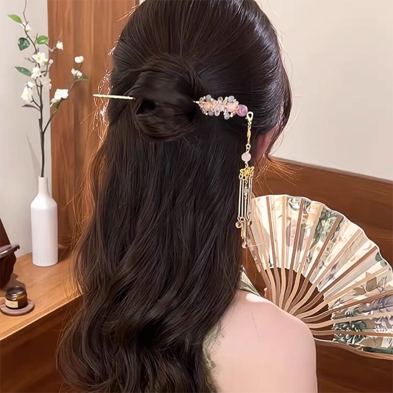 新しい中国風のカラフルなビーズタッセルヘアピン、絶妙でハイエンドのニッチな古代スタイルのヘアピンヘアアクセサリー新しいスタイル|undefined