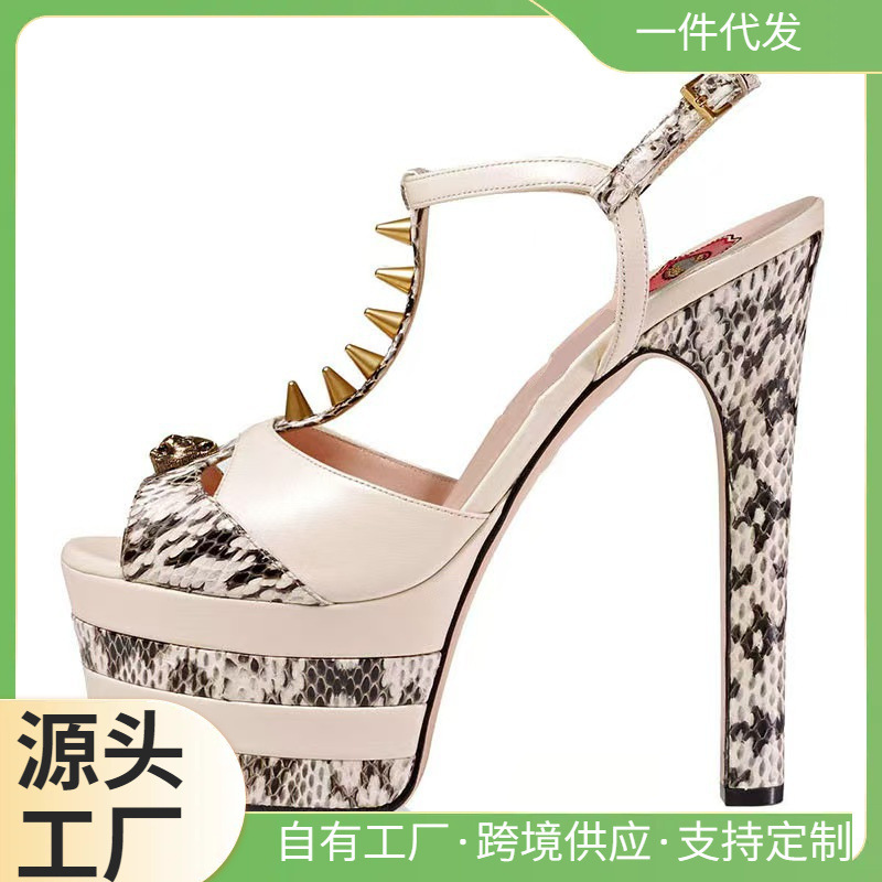 16cm high heels women's nightclub sexy chunky heel covered toe sandals trendy platform model catwalk shoes
