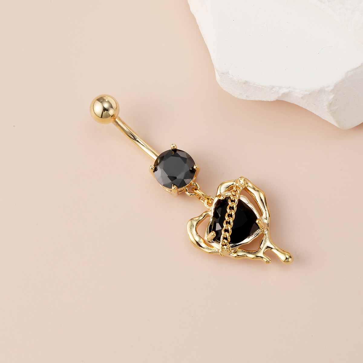 Heart Shaped Belly Button Ring Dark Punk Navel Piercing Stud_voghion.com