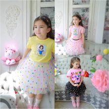 2025女童韩版七彩波点网纱裙