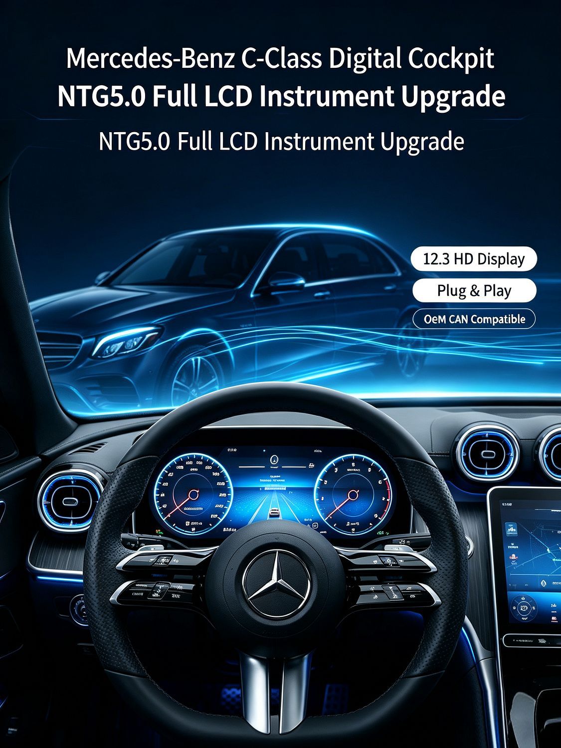 Suitable for Mercedes-Benz Glc/C-Class W205/Ntg5.0 Upgrade to Full Lcd Instrument Panel, Plug and Play, Non-Destructive Connection
