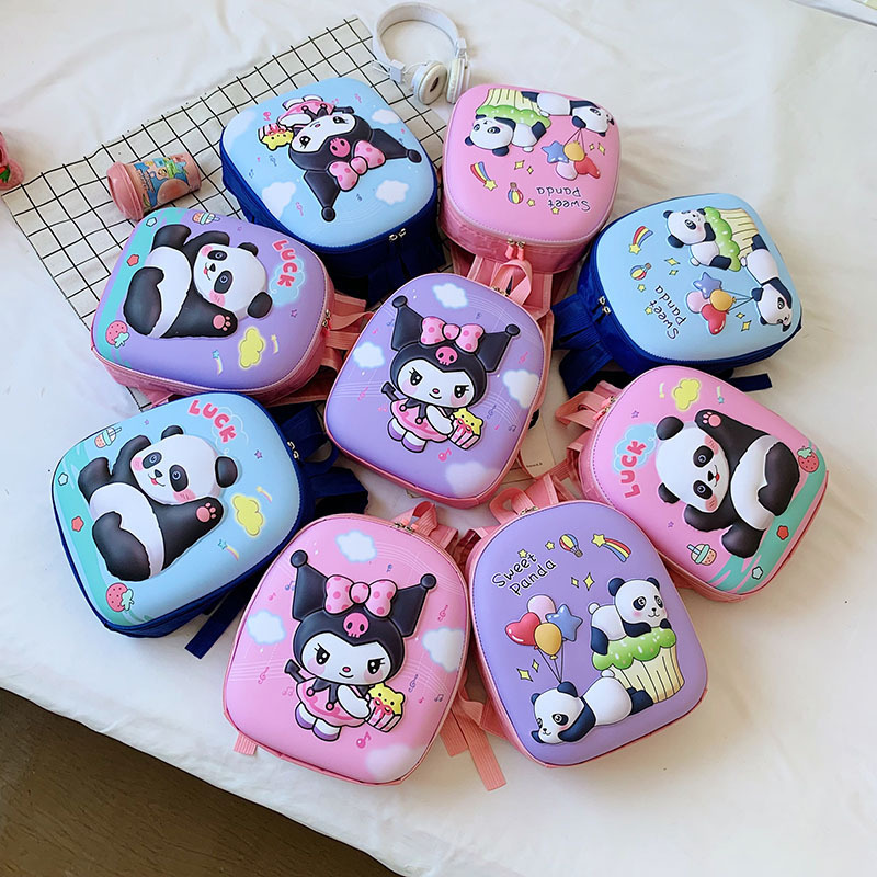 Mochila escolar para niños con dibujos de panda rojo, mochila de carcasa dura, ligera, reductora de carga, mochila pequeña para bebé de guardería, exportación