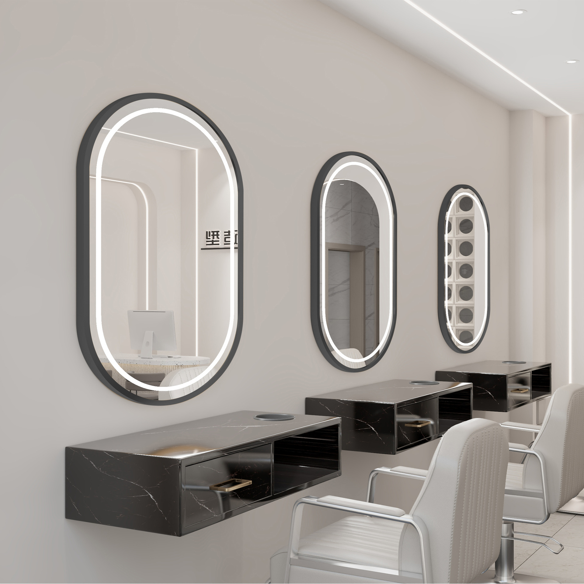 Nueva peluquería belleza con espejo de lámpara, peluquería integrada, área especial de teñido en caliente, tienda de moda de celebridades de Internet, gabinete de espejo de pared al por mayor