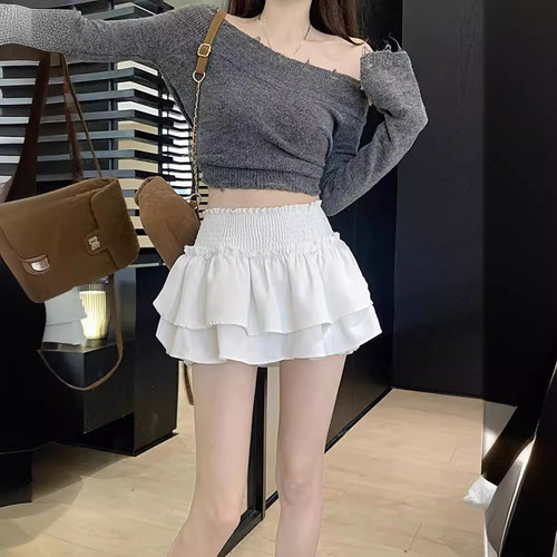 French Pleated Midi Skirt for Women - Summer Ballet Style Cake Skirt, High-Waisted Slimming A-Line Skirt, Modest Short Shorts Skirt