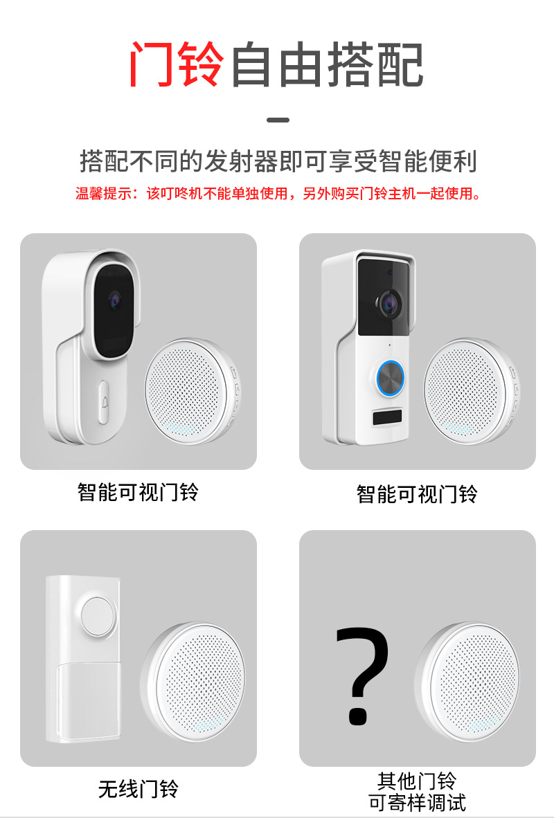 低功耗可视门铃音乐叮咚无线门铃智能58首接收器语音对讲室内叮咚-阿里巴巴