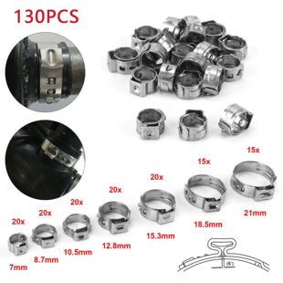 Cross-border 130pcs boxed 304 stainless steel single-lug stepless clamp pipe clamp pipe clamp hoop suit