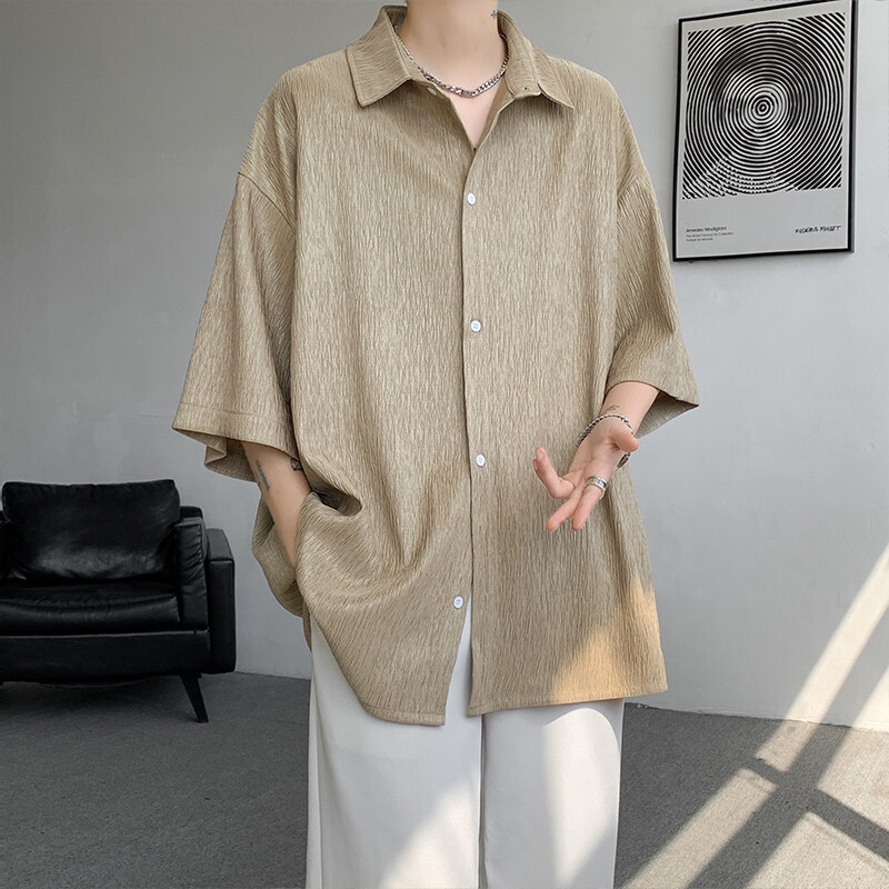 Texture Ice Silk Short-sleeved Shirt Men's Summer American Style Fashion Brand plus size Half-sleeved Shirt Men's Loose Couple's Jacket