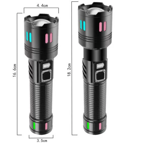 跨境新款强光便携应急手电筒充电户外超亮远射白激光数显巡逻手电