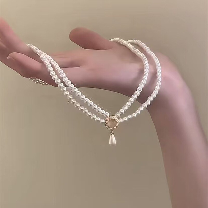 「シャイニングハート」レッドラブパール二層ネックレスプリンセスライト高級ハイエンド新年鎖骨チェーン|undefined