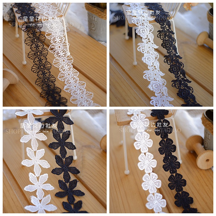 欧润宽2.5-4.5cm黑白水溶刺绣涤纶蕾丝材料 服装项链蕾丝花边辅料