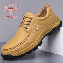 蜻蜓牌正品男鞋头层牛皮休闲鞋时尚软底户外防滑厚底耐磨爸爸鞋子