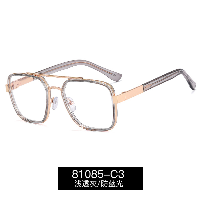 81085 Nuevas Monturas de Gafas Cuadradas para Hombre, Gafas Anti Luz Azul sin Graduación, Montura Grande de Doble Puente, Ópticas