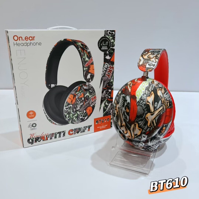 外贸跨境新款BT610头戴式无线蓝牙 手机音乐炫酷涂鸦跑步通用耳机|undefined
