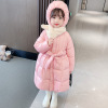 Winter long down jacket for early age for elementary school students with bow for princess, Korean style