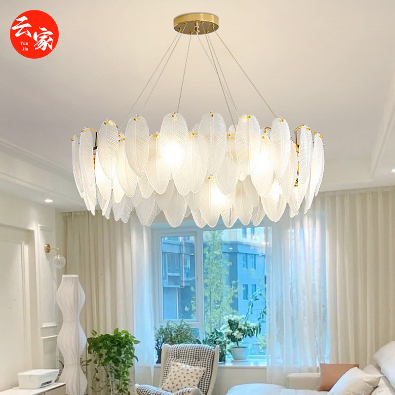 轻奢全铜羽毛餐厅吊灯法式奶油风客厅吊灯高级感大厅现代水晶吊灯