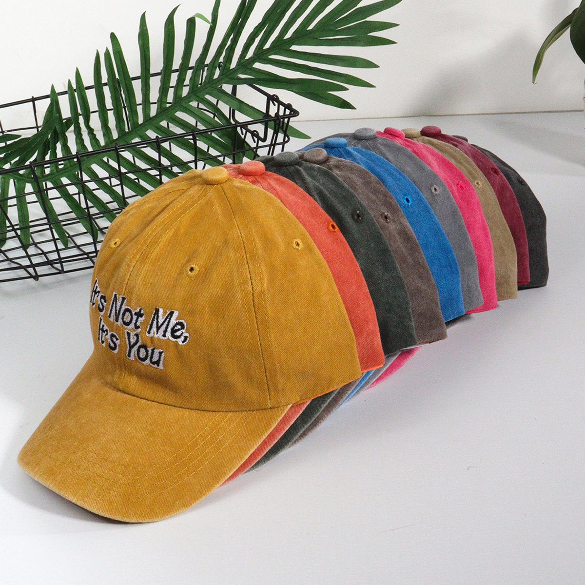 Unisex Cotton fashion It's Not Me embroidered baseball cap everything casual show face small flip_voghion.com