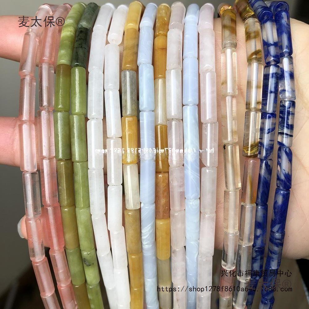 4*13mm天然石圆柱管珠diy手链串珠圆桶长直管散珠粉晶半成垒德株