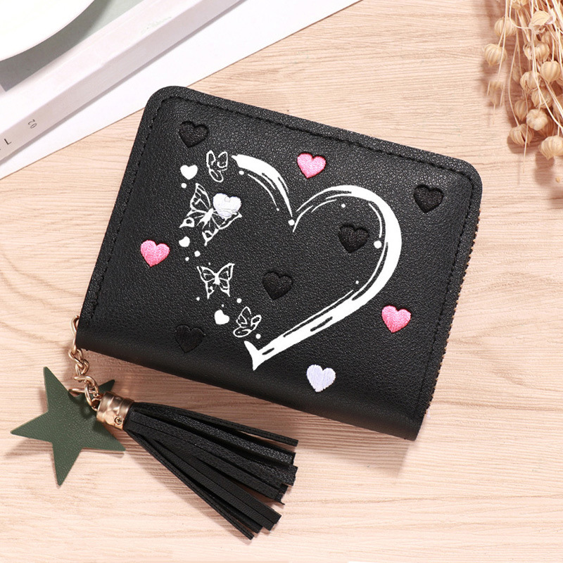 New Creative Small Heart Embroidered Short Zipper Women's Wallet Casual Small Card Holder Cute Small Coin Purse New Creative Small Heart Embroidered Short Zipper Women's Wallet Casual Small Card Holder Cute Small Coin Purse