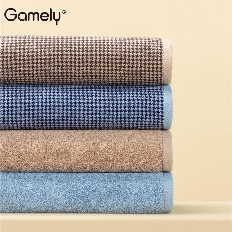 [Single Pack] 400gsm houndstooth cotton wool bath towel cotton yarn-dyed jacquard men's face towel thick you home