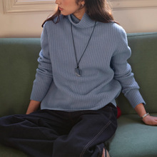 【新品限时折扣】羊毛无缝一体坑条高领打底衫女秋