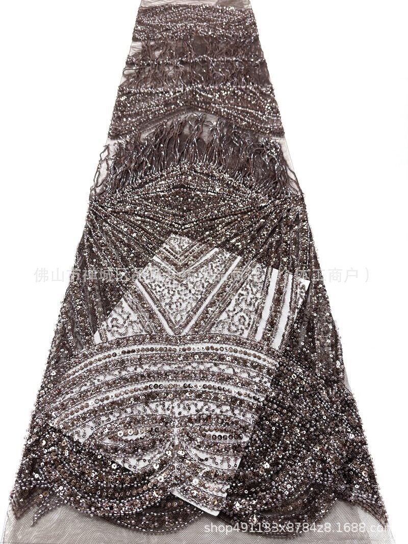 Alta fijación colgante de bordas cuentas tela de encaje industria pesada alta sensación vestido de pecho vestido de noche tela
