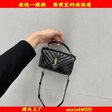 LYS家原厂皮油蜡皮斜挎牛皮女包黑色亮面裂纹迷你链条包包