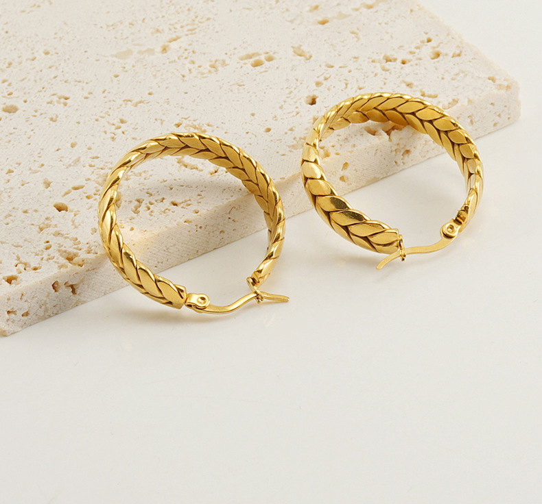 18k gold plating Plating Material Earrings Classification 1 Pair Quantity 1 Pair Fashion Grain Plating Titanium Steel Earrings