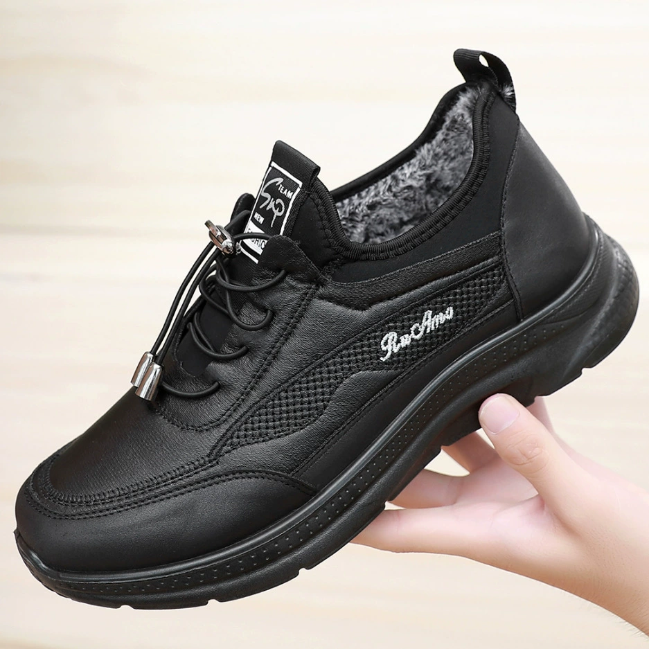 Зимняя утепленная мужская обувь из хлопка, повседневная непромокаемая обувь из натуральной кроличьей шерсти, Мужская теплая спортивная обувь из хлопка для людей среднего и пожилого возраста