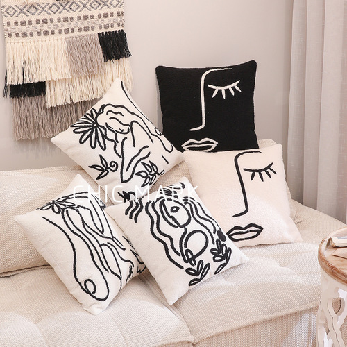 Nordic Cross-Border Cotton Geometric Full-Embroidery Towel Embroidery Pillowcase, Instagram-Style Bedside & Sofa Cushion Cover—Wholesale