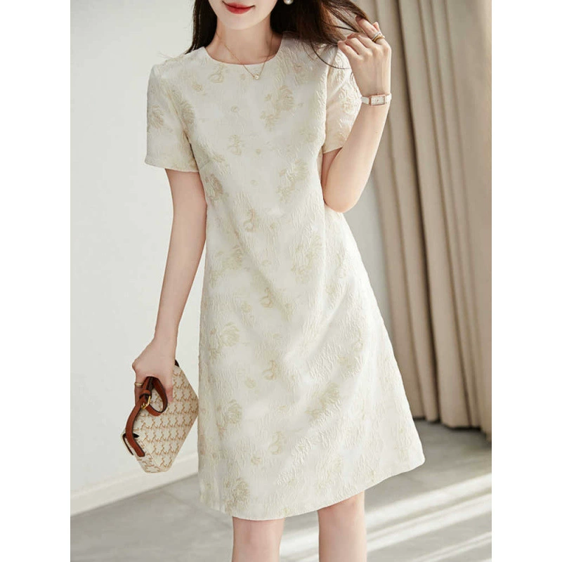Платье Летнее женское жаккардовое платье с короткими рукавами, уменьшающее возраст, шикарное платье для похудения