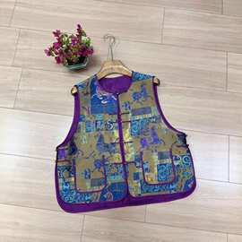 新中式马踏飞燕全真丝提花织金纳纱锦马甲上衣