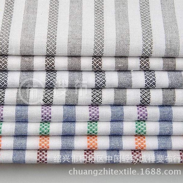 供应小提花三色彩色彩条色织梭织面料彩条布衬衫面料先染布