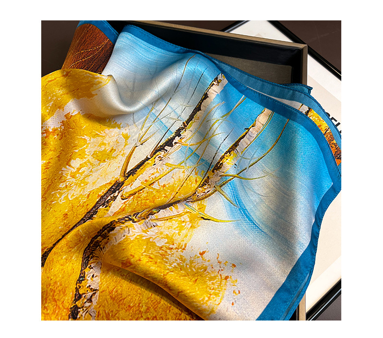 Spring Summer Thin Leaves Yellow Mulberry Silk Silk Scarf 70cm Square Scarfpicture2