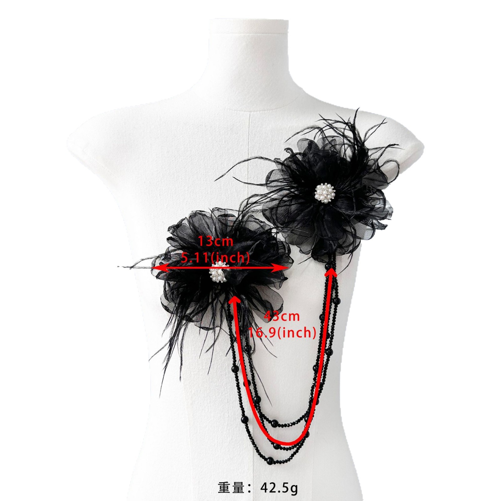 Retro estilo negro malla plumas flores cuentas cadena de joyas de cabello fiesta joyas de cabello ventanas accesorios de ropa