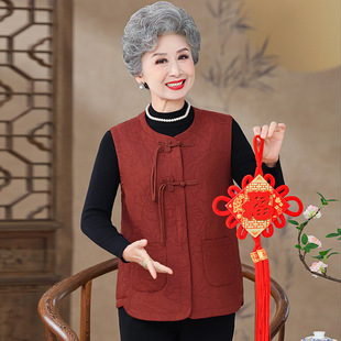 2024 new plus size cardigan vest new mother foreign style coat for the elderly autumn and winter new Chinese autumn vest