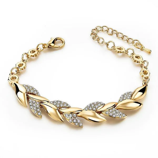 Platinum Cross-Border Jewelry 18K Gold Leaf Bracelet European and American Fashion Wedding Jewelry Women's Diamond-Encrusted Bracelet Wholesale