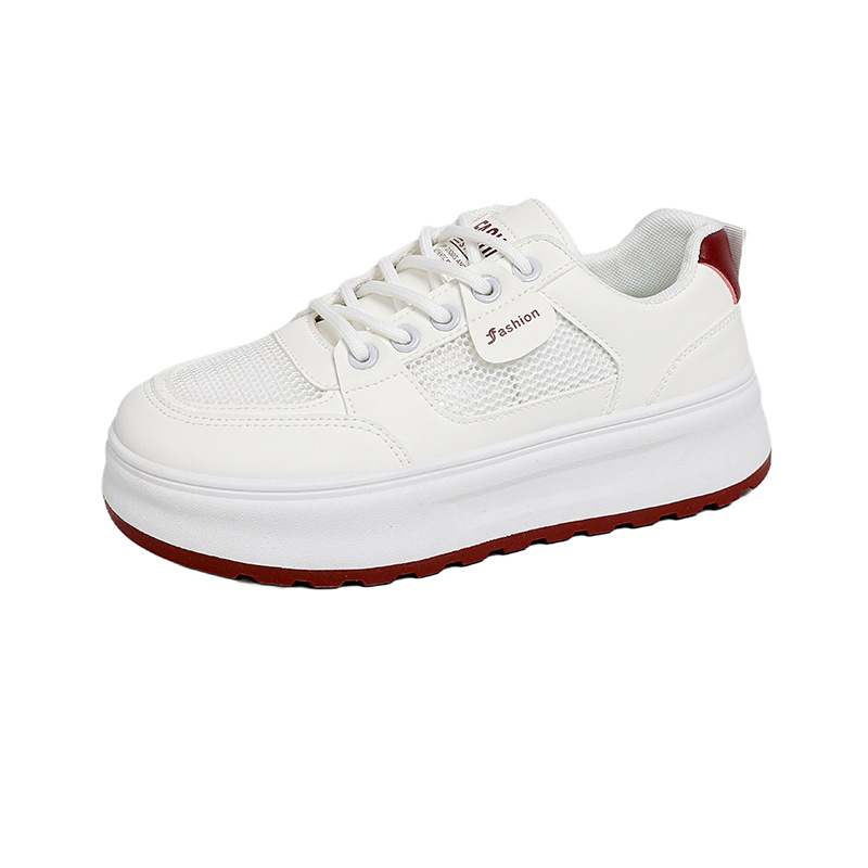 2026 nuevos zapatos de verano transpirables de malla coreana de zapatos blancos de suela gruesa zapatos de skate casuales de malla para mujeres