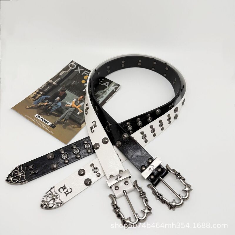 Personalized Trendy Design Style Belt Men and Women Universal Pin Buckle Metal Belt Hip Hop Punk Rivet Cool High Sister