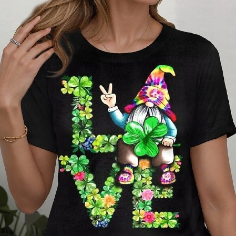 Women's St. Patrick's Day Shamrock T-Shirt Blessing Lucky Irish Shamrock Green Short Sleeve