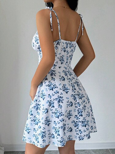 2025 Cross-border Amazon Wish Bestseller Summer French-style New Floral Strap Dress Short Skirt