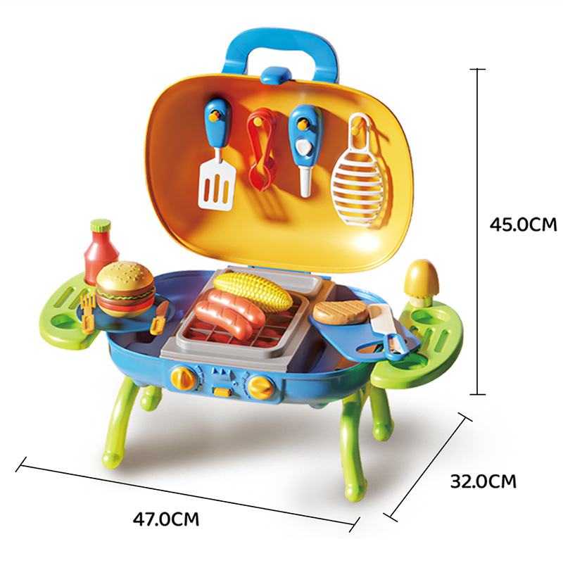 Transfronterizos Niños Simulación al aire libre Mesa de barbacoa Kit de cocina BBQ hamburguesas perros calientes juguetes de barbacoa