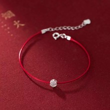 银圳S925纯银手链女镶钻锆石红绳小清新森系甜美简约时尚百搭手饰
