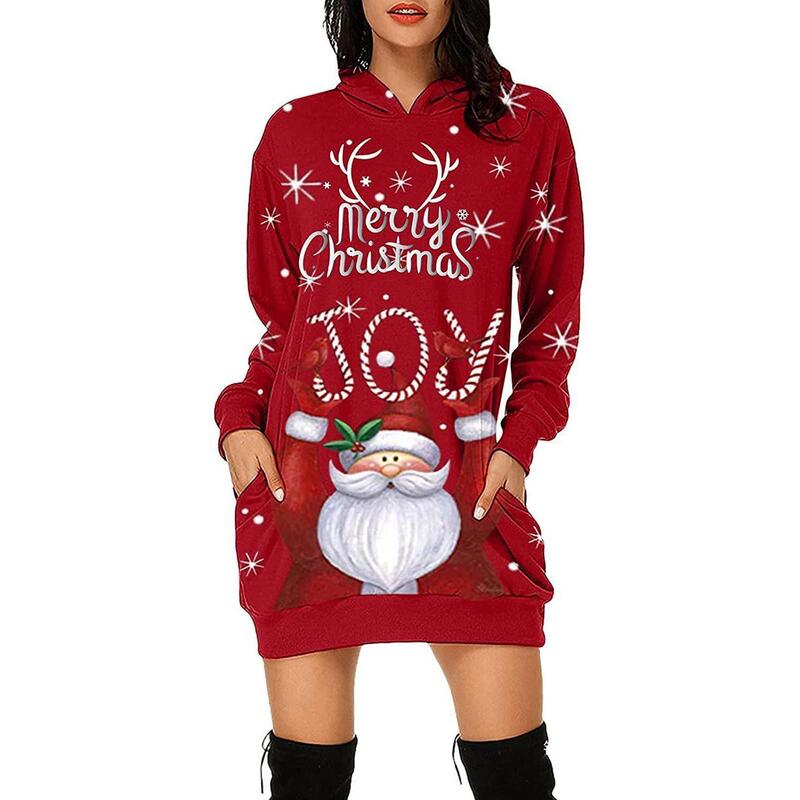 Europe and the United States autumn and winter new Amazon long sleeve sweater dress Santa Claus printed hoodie POD supply chain