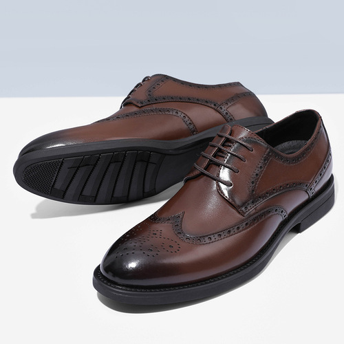 Bloch Embossed Leather Shoes for Men, British and Korean Style Business Formal Shoes, Breathable Casual Shoes, Wedding Shoes for Grooms
