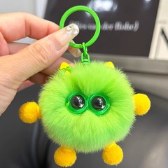 仿獭兔毛小煤球汽车钥匙扣挂件可爱毛绒玩偶公仔书包包挂饰礼物