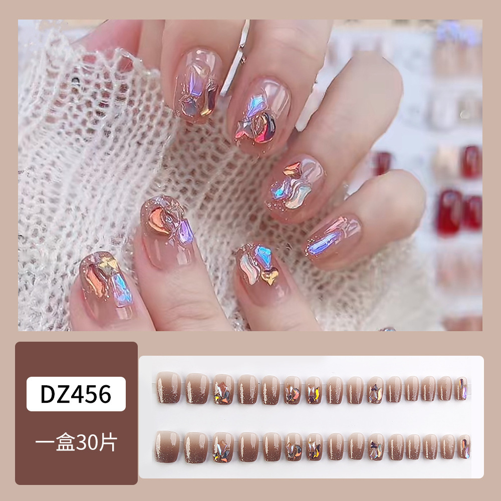 30 piezas de uñas postizas en caja, uñas de alta gama populares para llevar, puntas de uñas versátiles y de moda, gran venta al por mayor.